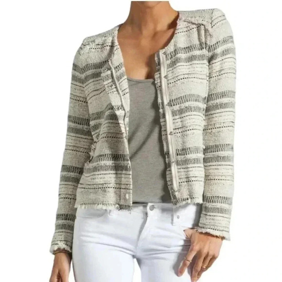 IRO Jackets & Blazers - Iro XS Lizzie Tweed Boucle Distressed Black and Cream Zip Up Blazer Jacket